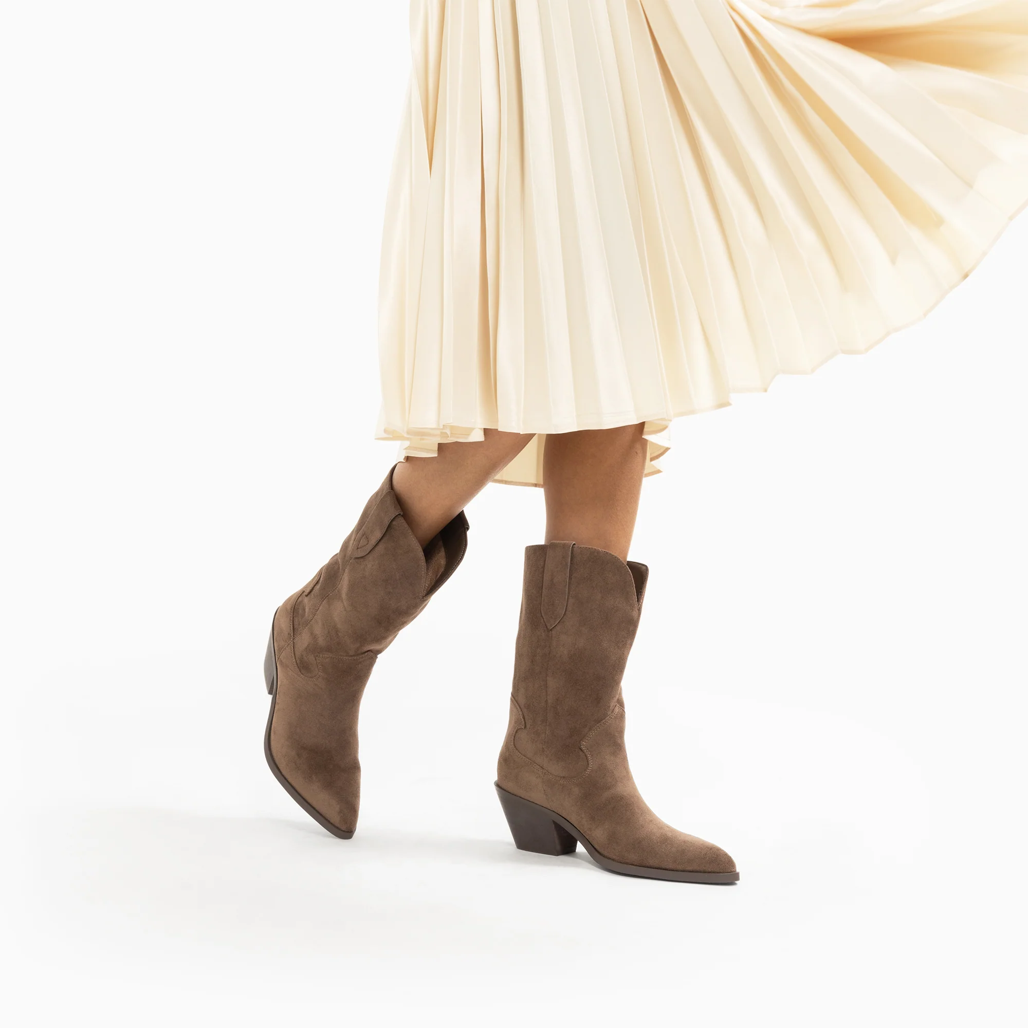 Bottines-Bottines santiags Beverly taupe mi-mollet