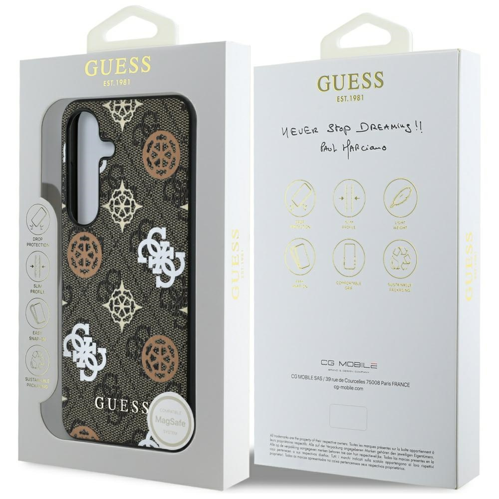 Samsung Galaxy S25 Leder Hardcase Hülle 4G Printed Colored Peony MagSafe-Modul (GUHMS25SP4PWPW) - Braun
