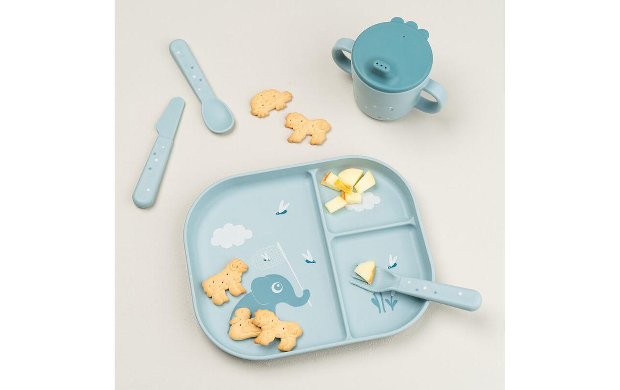 Kinderteller Foodie Elphee BlauRutschfester Teller für Kinder