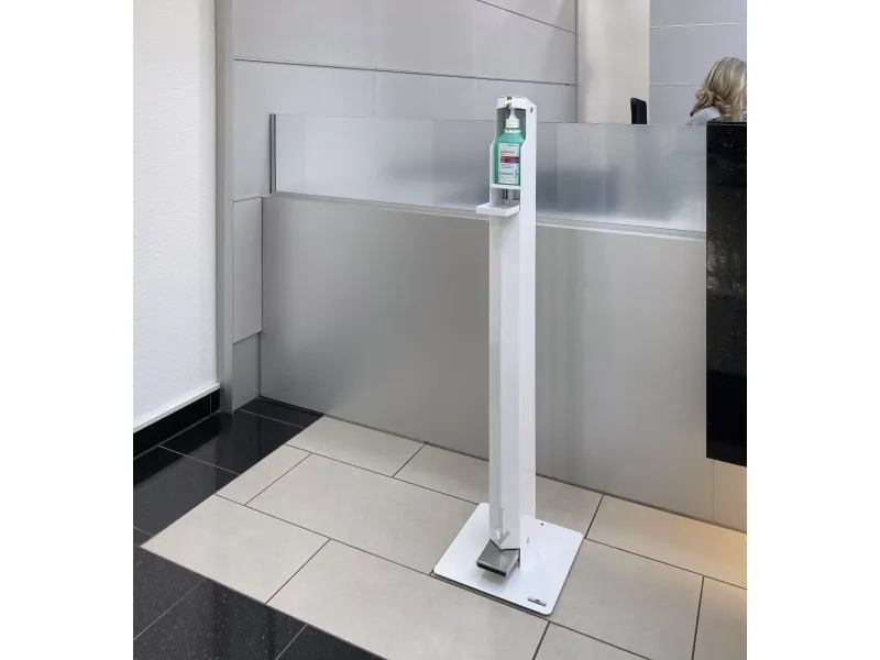 DURABLE desinfektionsmiddeldispenser med fodpedalfod, hvid