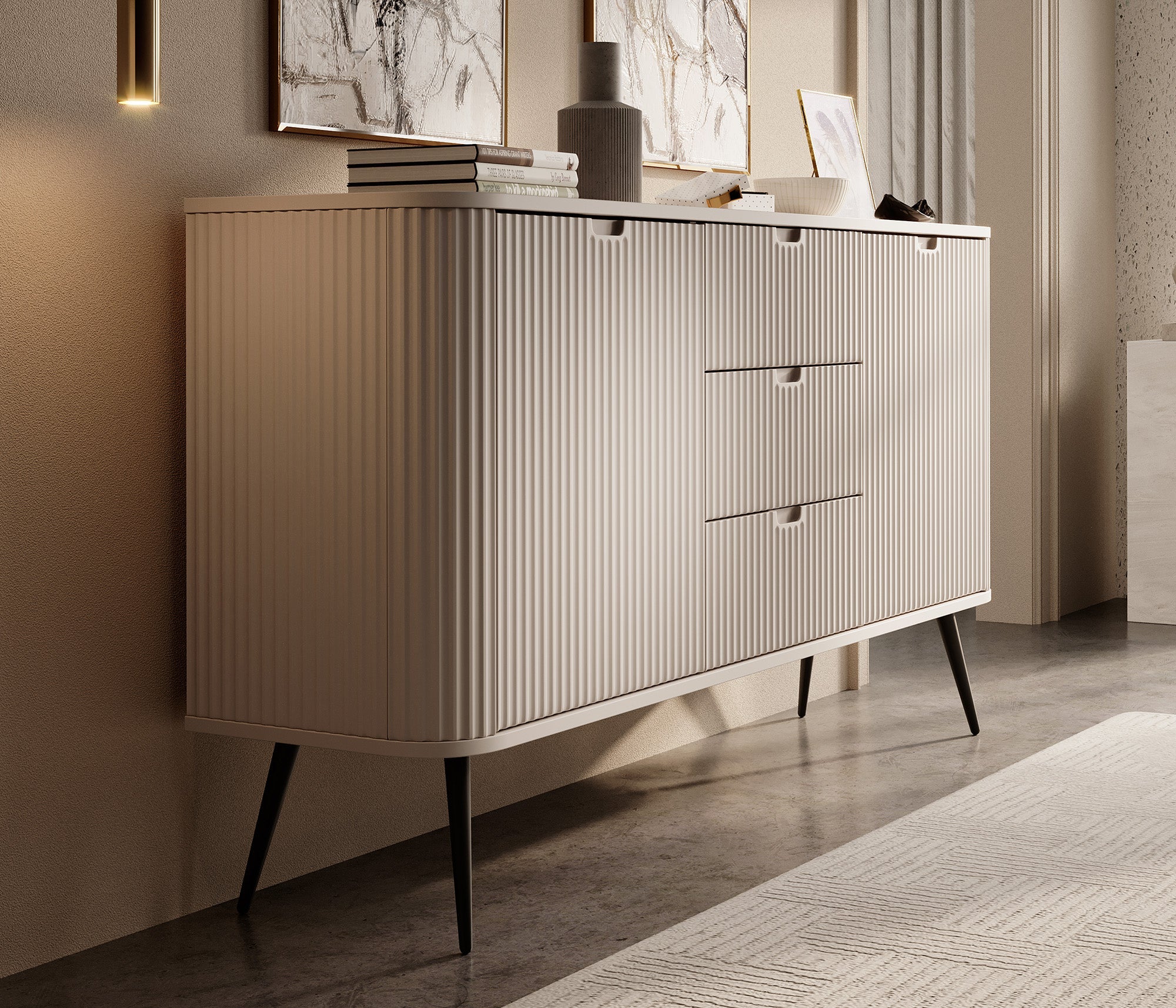 Meubella - Dressoir Zakari - Beige - 168 cm