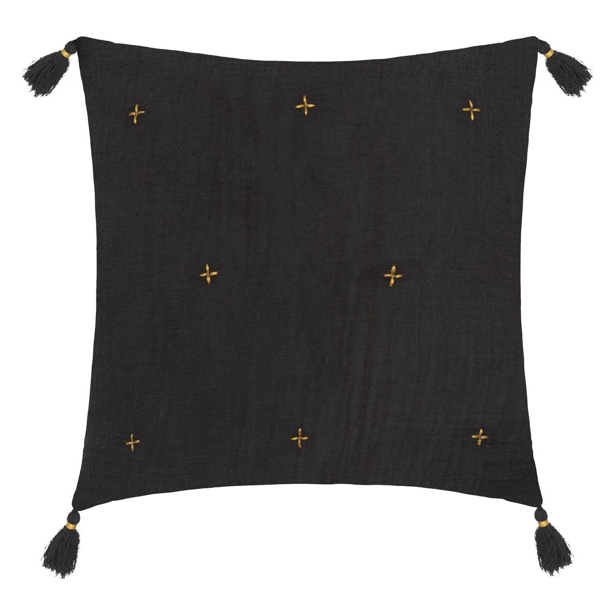 COUSSIN GAZE COTON BRODE OR GRIS FONCE 40X40CM