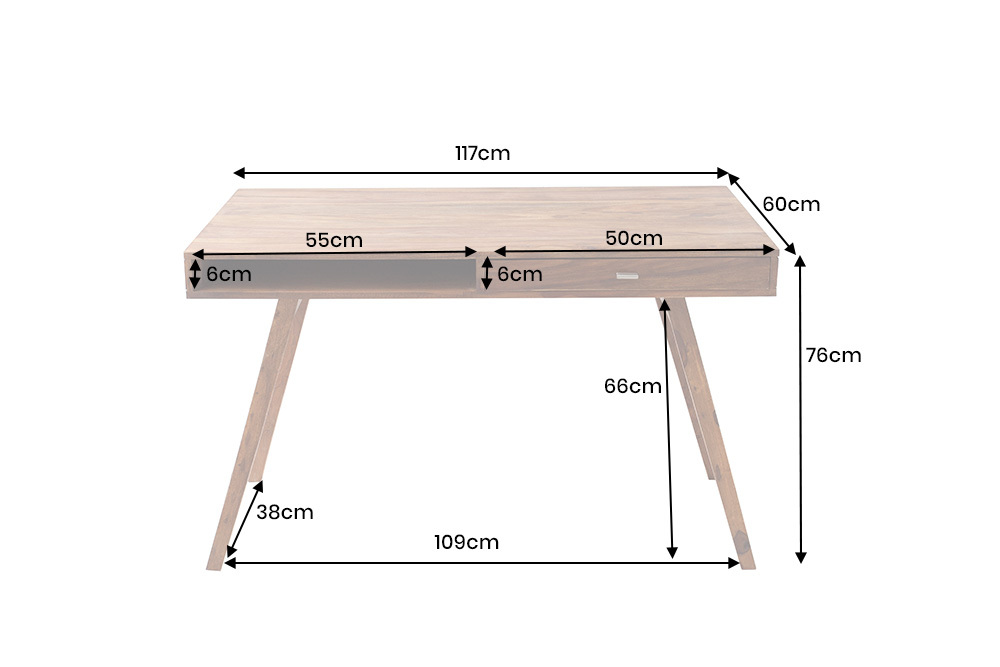 Design Schreibtisch RETRO 120cm braun Sheeshamholz stone finish Design Klassiker