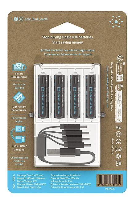 PALEBLUE - PILES ACCUS LITHIUM-ION MICRO USB 600 mAh AAA-LR03