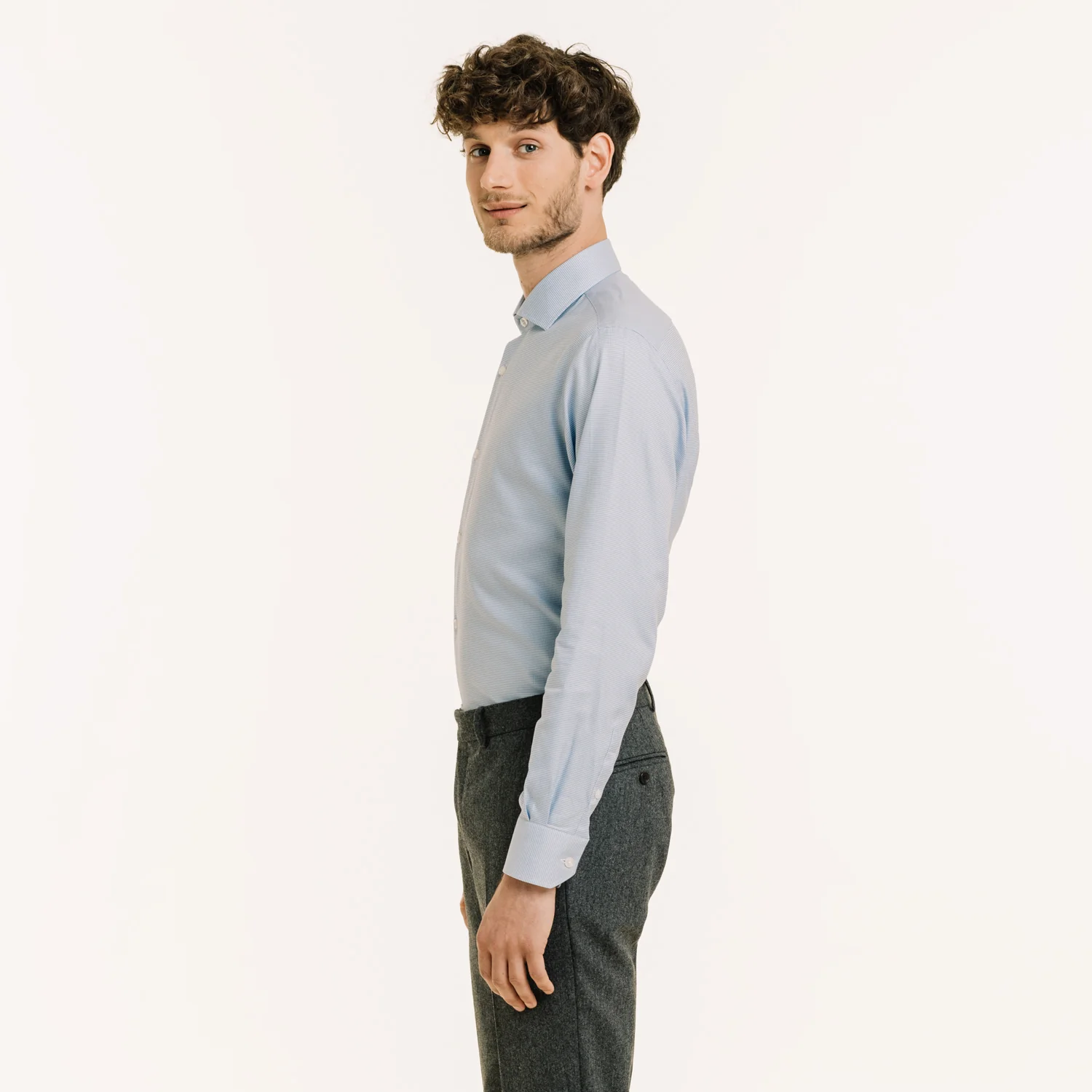 Fitted shirt in blue double-twisted houndstooth Oxford