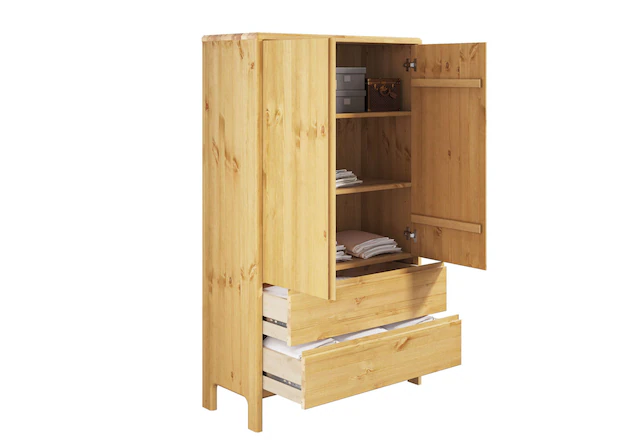 Home affaire Wäscheschrank »Luven« B/H/T ca. 98/137/34,  aus massiver Kiefer, Höhe 137 cm, mit 2 Schubladen und 2 Türen