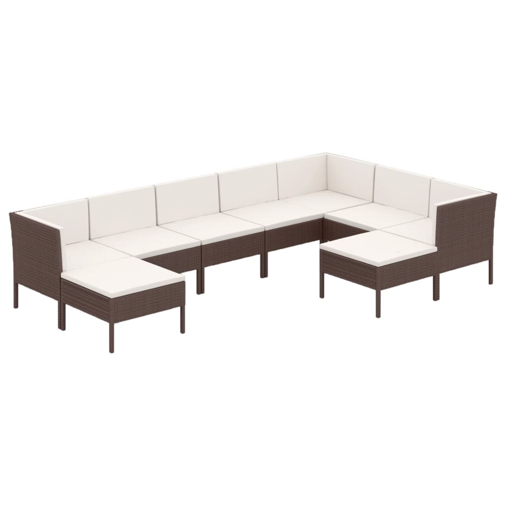 Salon de jardin meuble d'extérieur ensemble de mobilier 9 pièces avec coussins résine tressée marron