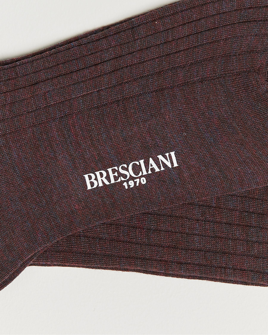 Bresciani Wool/Nylon Ribbed Short Socks Wine Melange