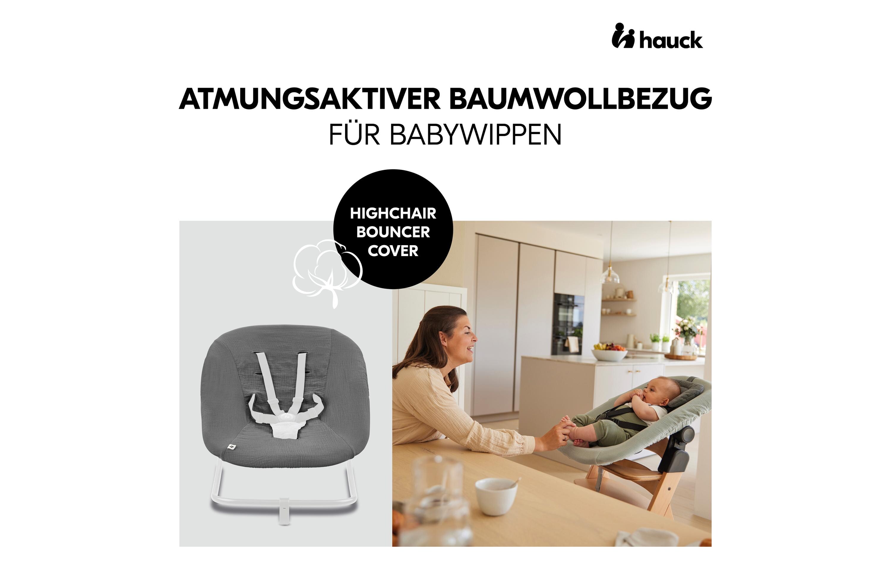 Hochstuhl Bouncer Bezug Dark GreyAtmungsaktiver Baumwollbezug für Babywippen