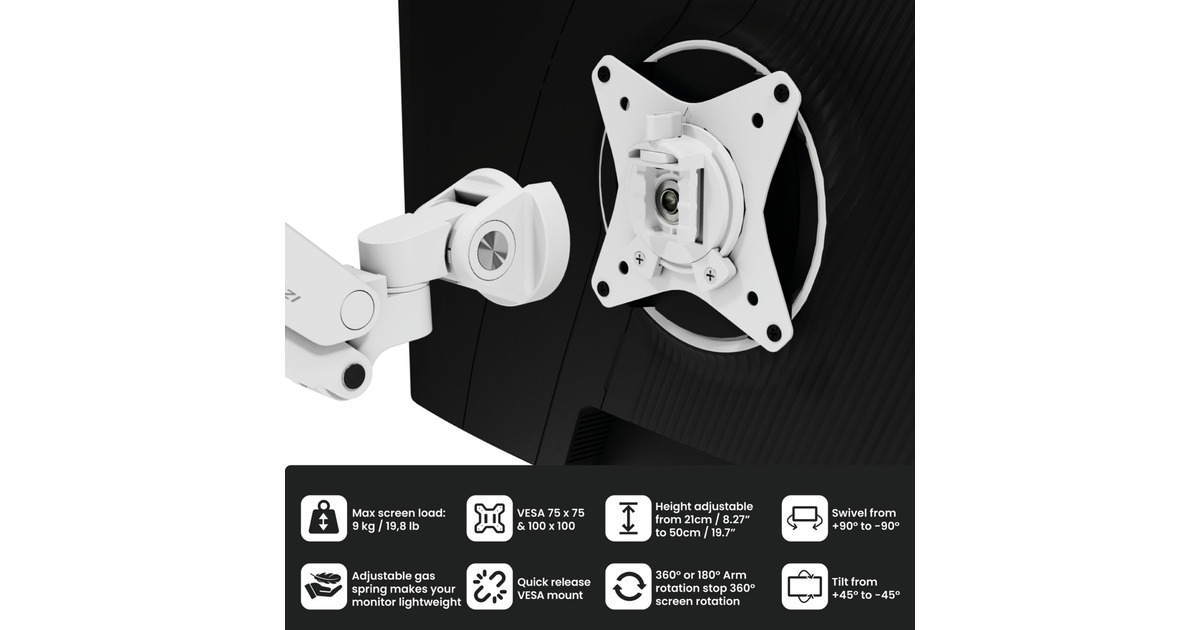 ArozziAlzare Neo Duo - Gas Spring Monitor Arm - White monitorarm  (Wit)