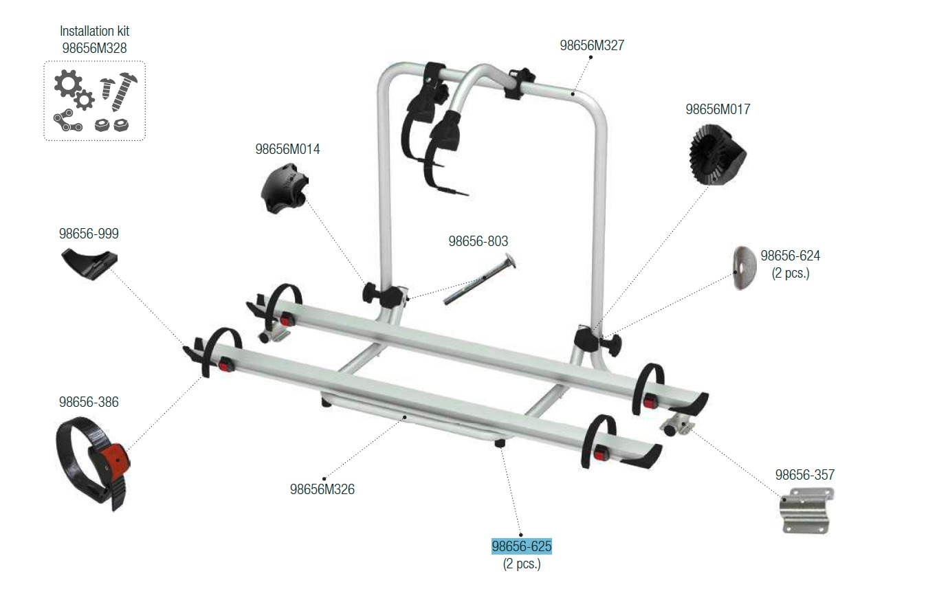 Fiamma Gummipuffer 2 Stück passend für Carry Bike Garage Plus - Fiamma Ersatzteilnummer 98656-625