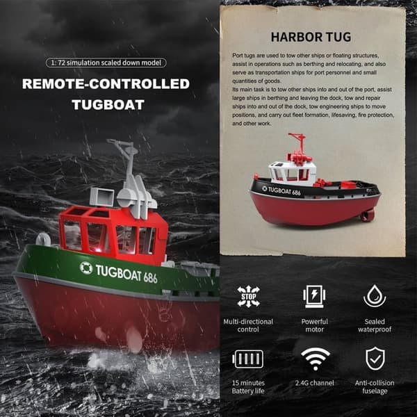 Tug Boat - Radiostyrt mini Slepebåt 686 - Svart