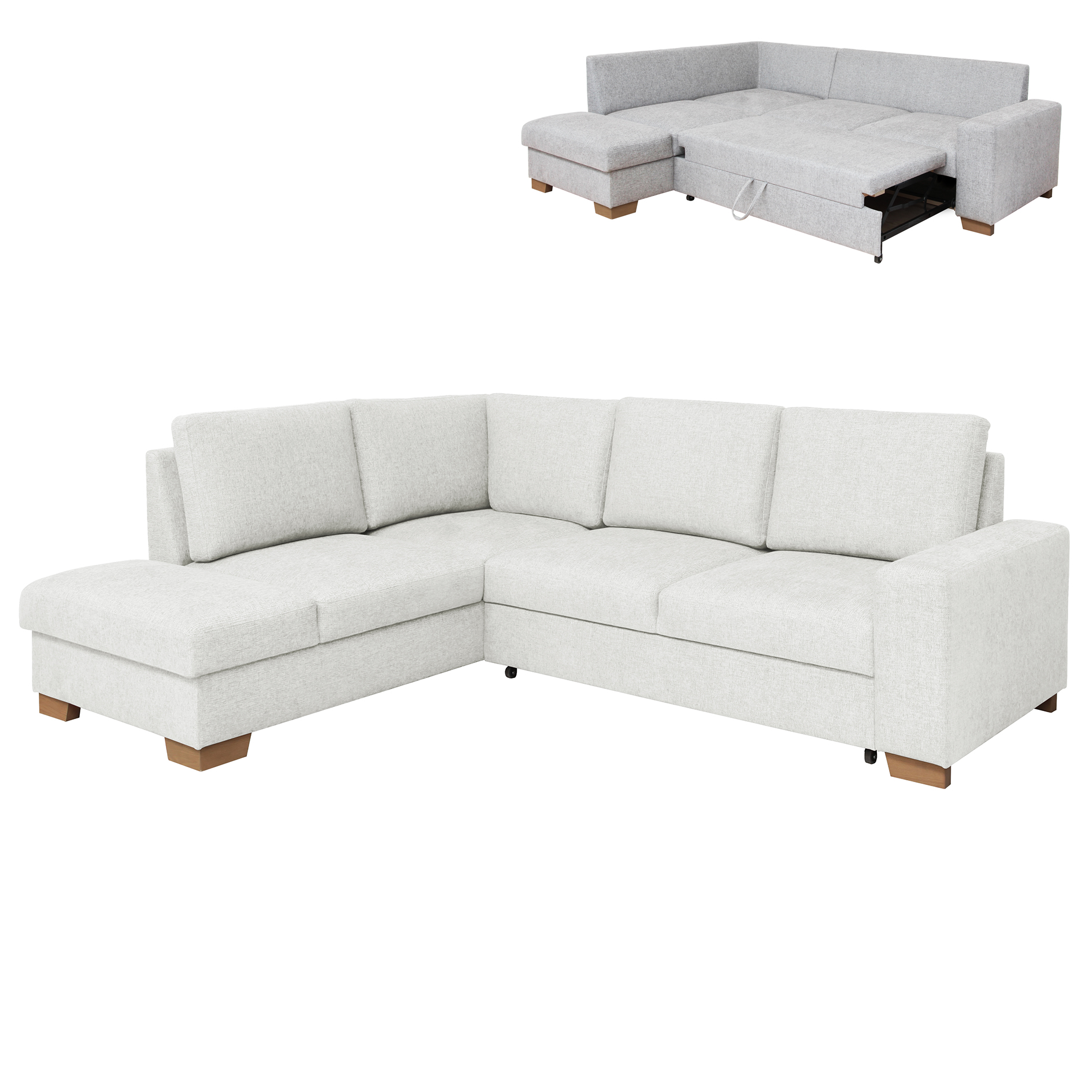 Ecksofa - creme - Liegefunktion - Staukasten - Ottomane links