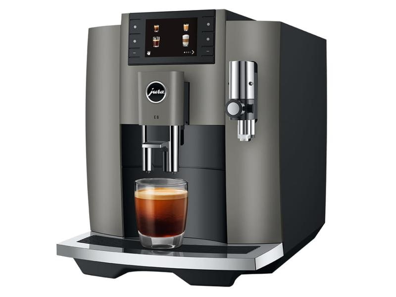 JURA Kaffeevollautomat E8 Dark Inox (SC) Zweitassen-Vollautomat für 17 verschiedene Kaffee- und Milchgetränke