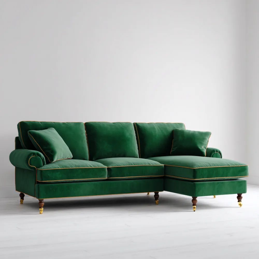 Ecksofa Samt 250x150x90 cm – Grün – Klassisches Design
