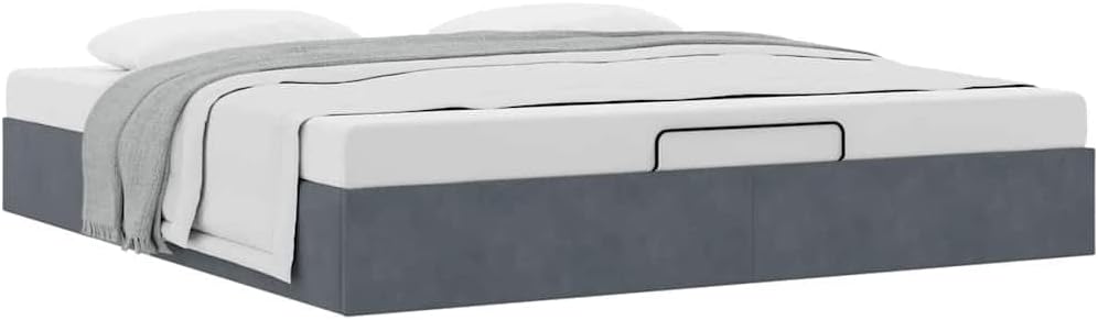 ACAGALA Polsterbett mit Bettkasten 200x200 cm, Doppelbett mit Stauraum, Bettgestell mit Lattenrost, Bettrahmen ohne Matratze, Boxspringbett für Schlafzimmer, Gästezimmer, Samt, Dunkelgrau