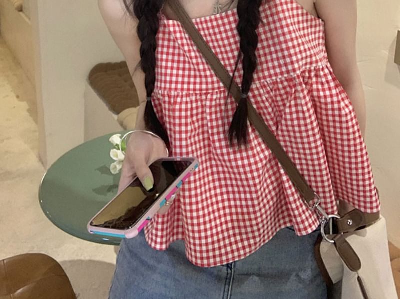 Shinsei - Gingham Flowy Camisole Top