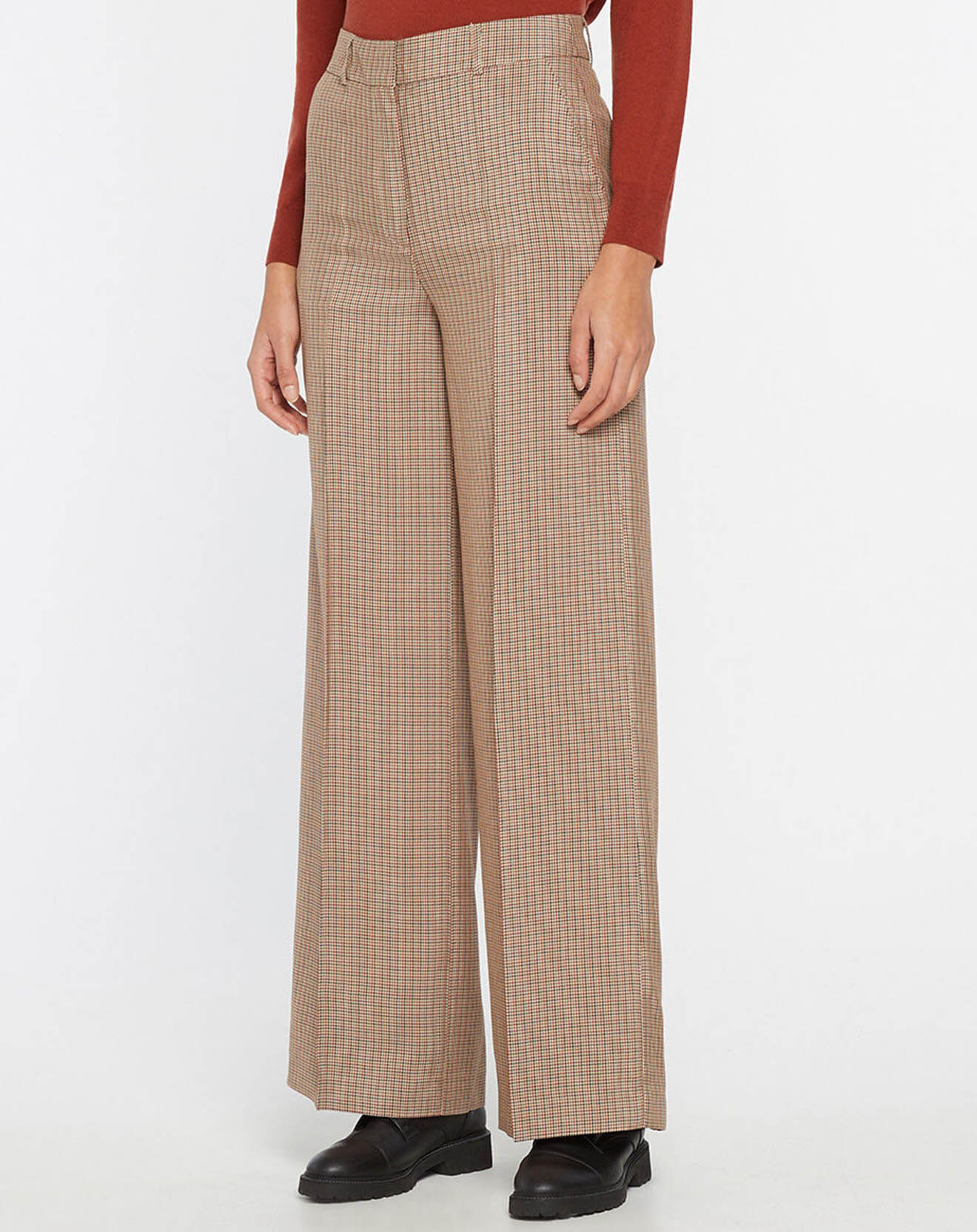 Galeries Lafayette Pantalon large et fluide imprimé pied-de-poule marron