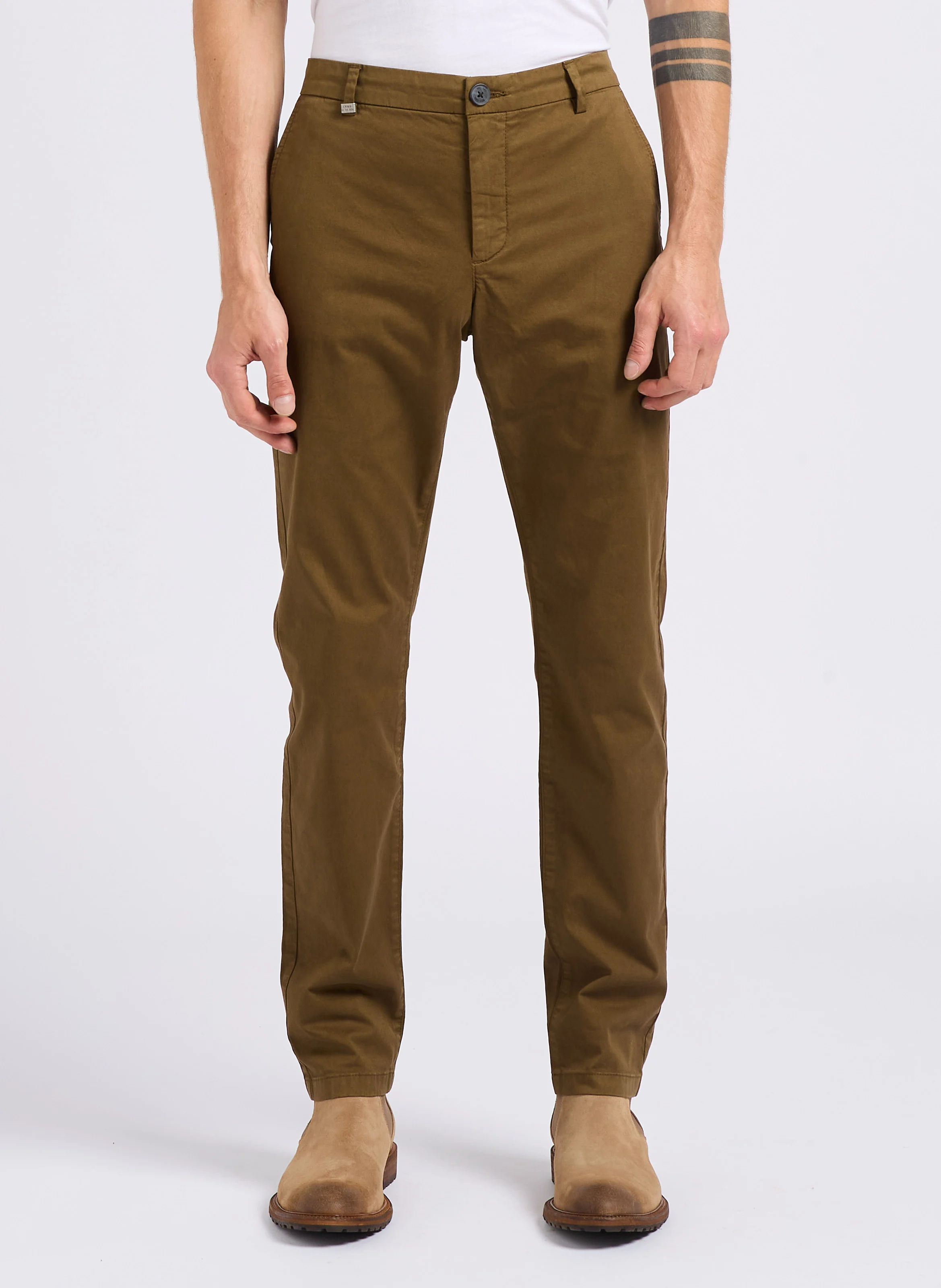 Pantalon slim en coton mélangé | Marron