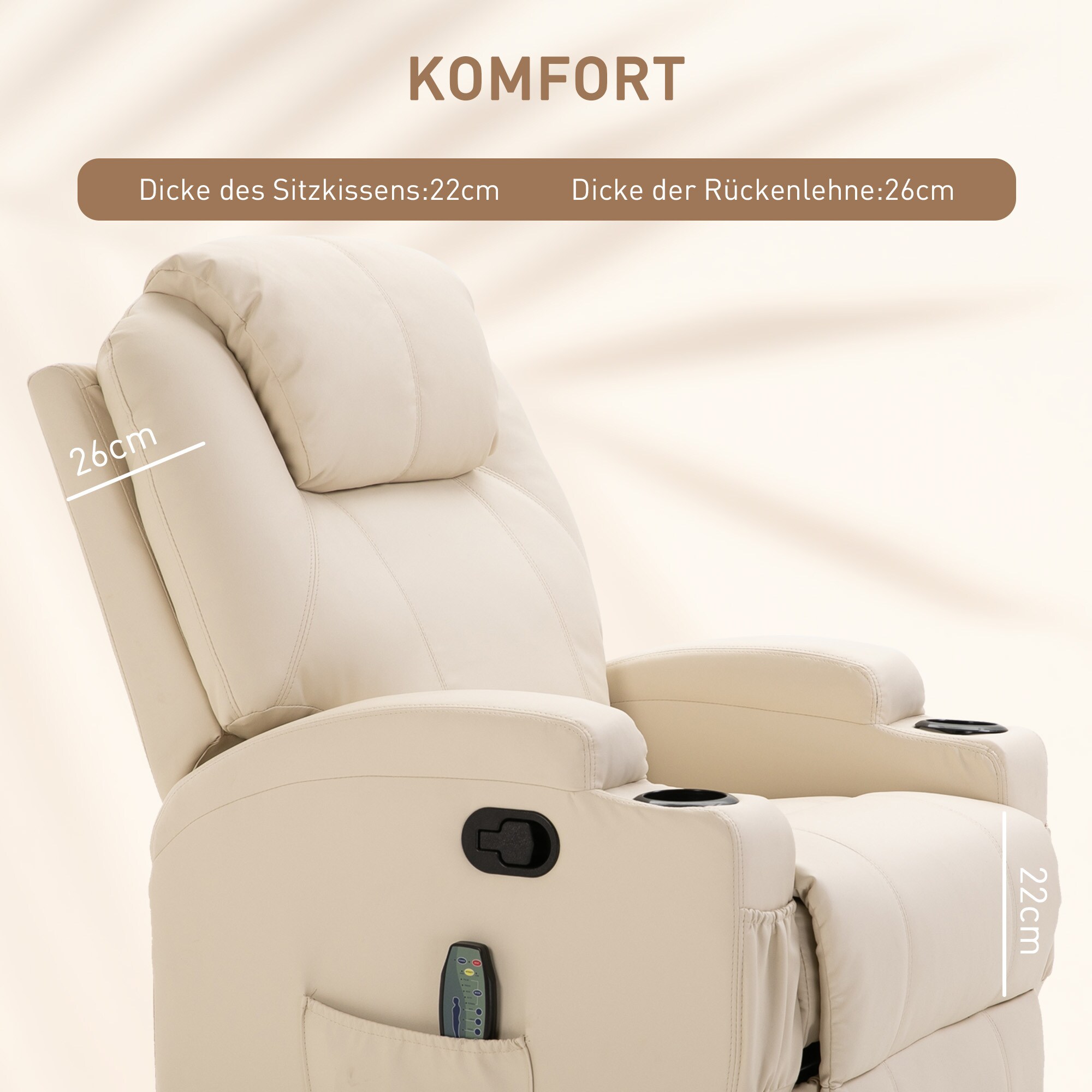 HOMCOM Massagesessel mit Liegefunktion 84 x 92 x 109 cm (BxTxH)