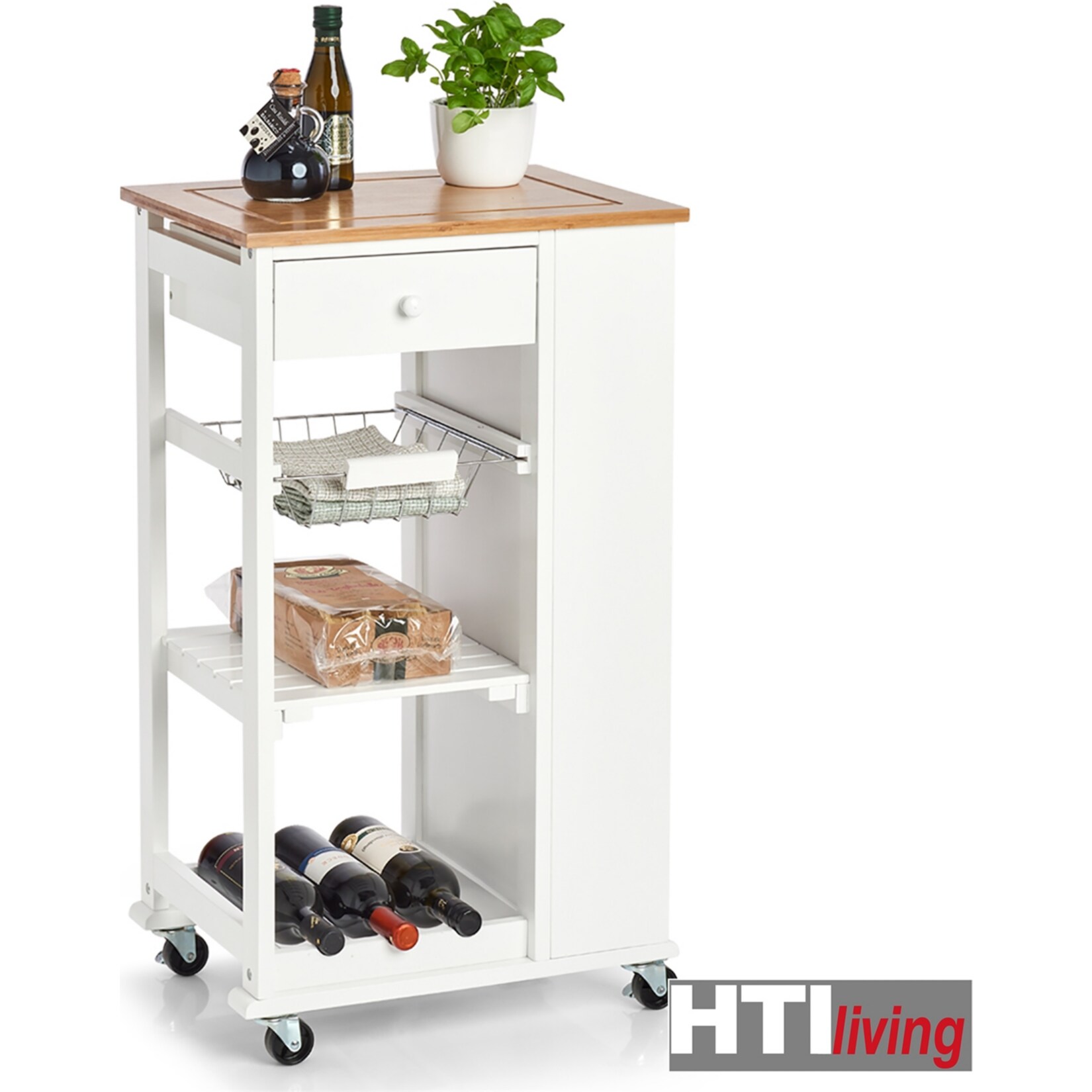 HTI-Living Küchenrollwagen weiß Bambus/MDF