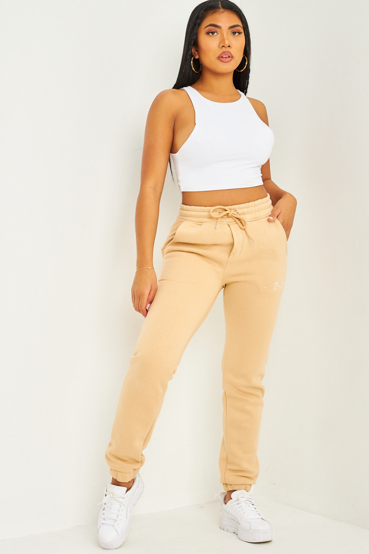Pantalon de jogging beige foncé inscription Brentiny