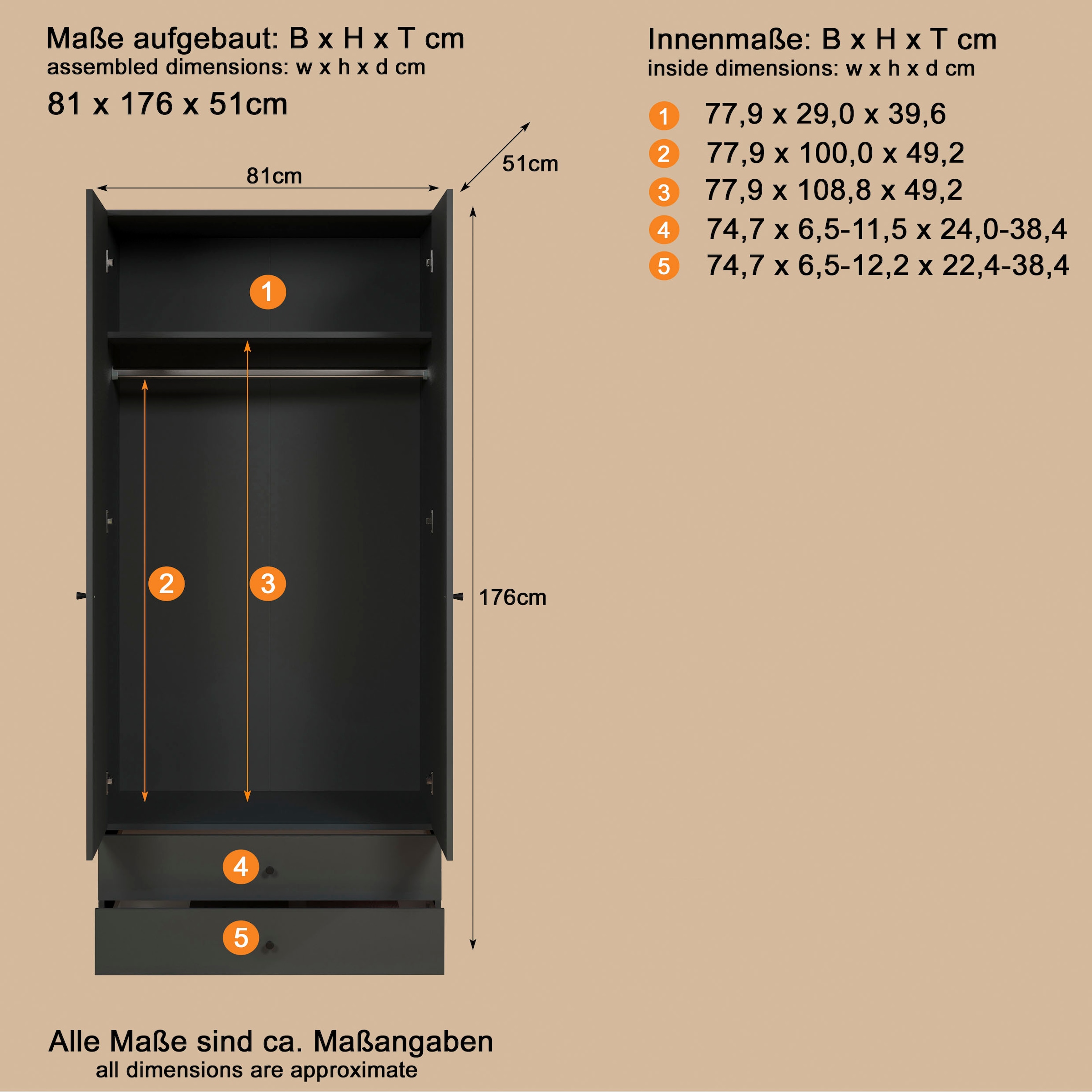 INOSIGN Kleiderschrank »Jersey Schlafzimmerschrank Garderobe Bestseller Schrank« Drehtürenschrank mit modernen Griffen Otto´s Choice, 1 Stk. tlg. Drehtürenschrank mit 2 Schubladen - (B/T/H) 85/52/188 cm