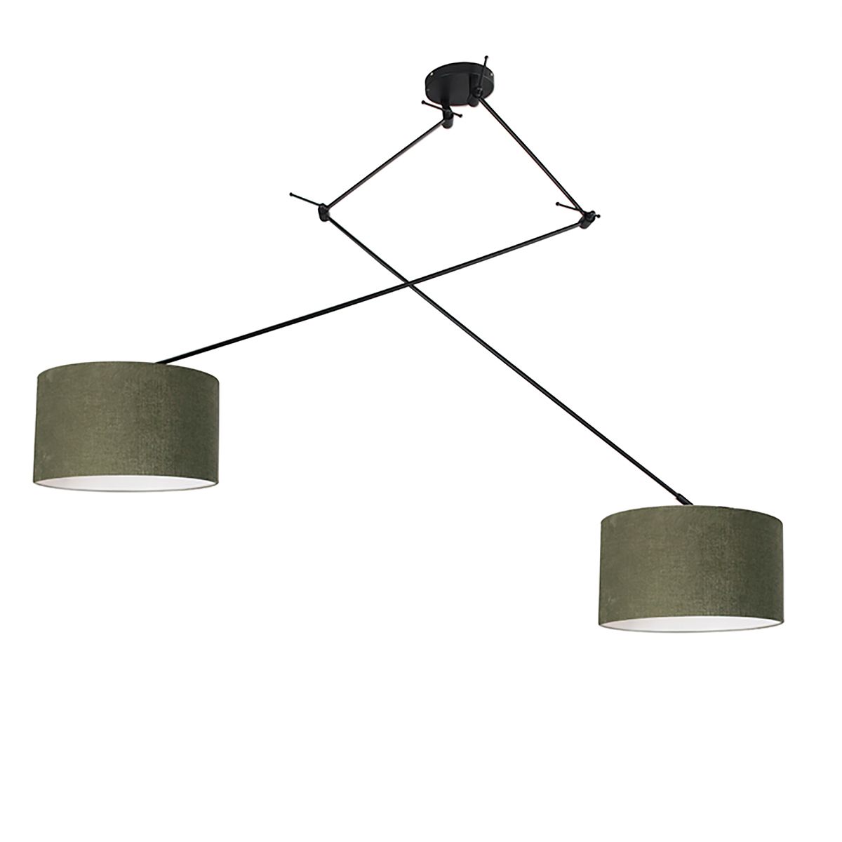 Smart hanglamp zwart met kap 35 cm groen incl. 2 Wifi A60 - Blitz
