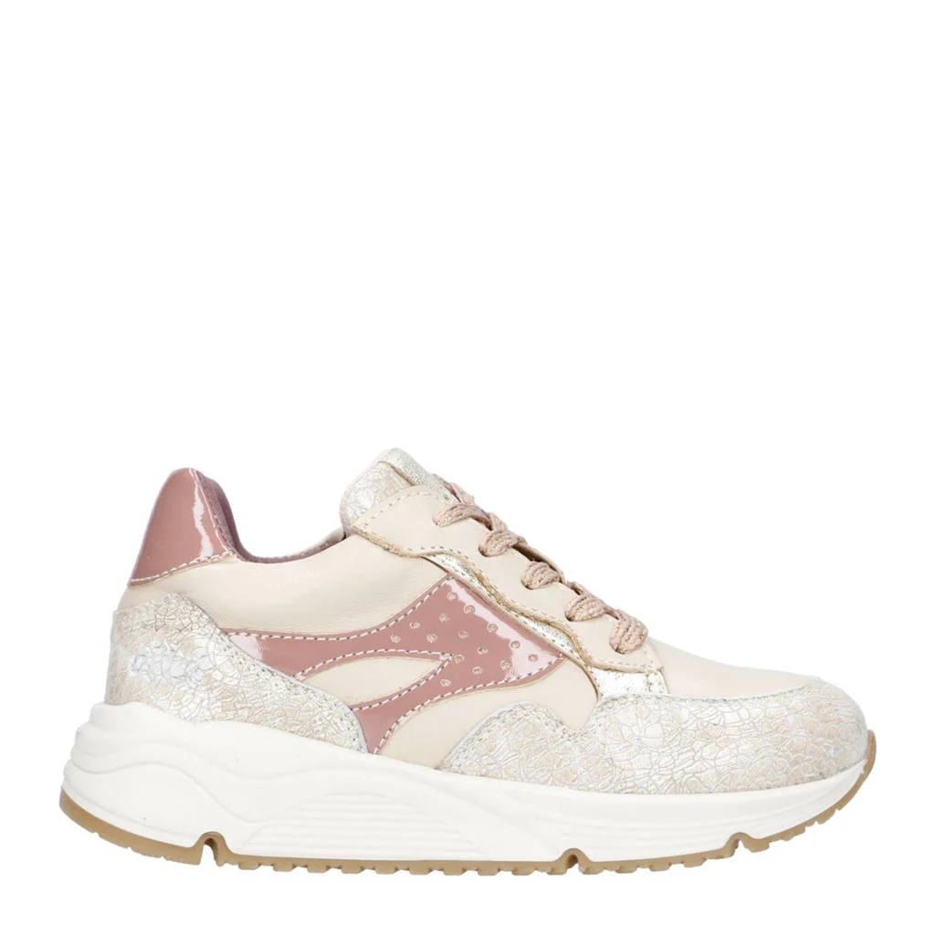 Clic! chunky leren sneakers ecru/roze