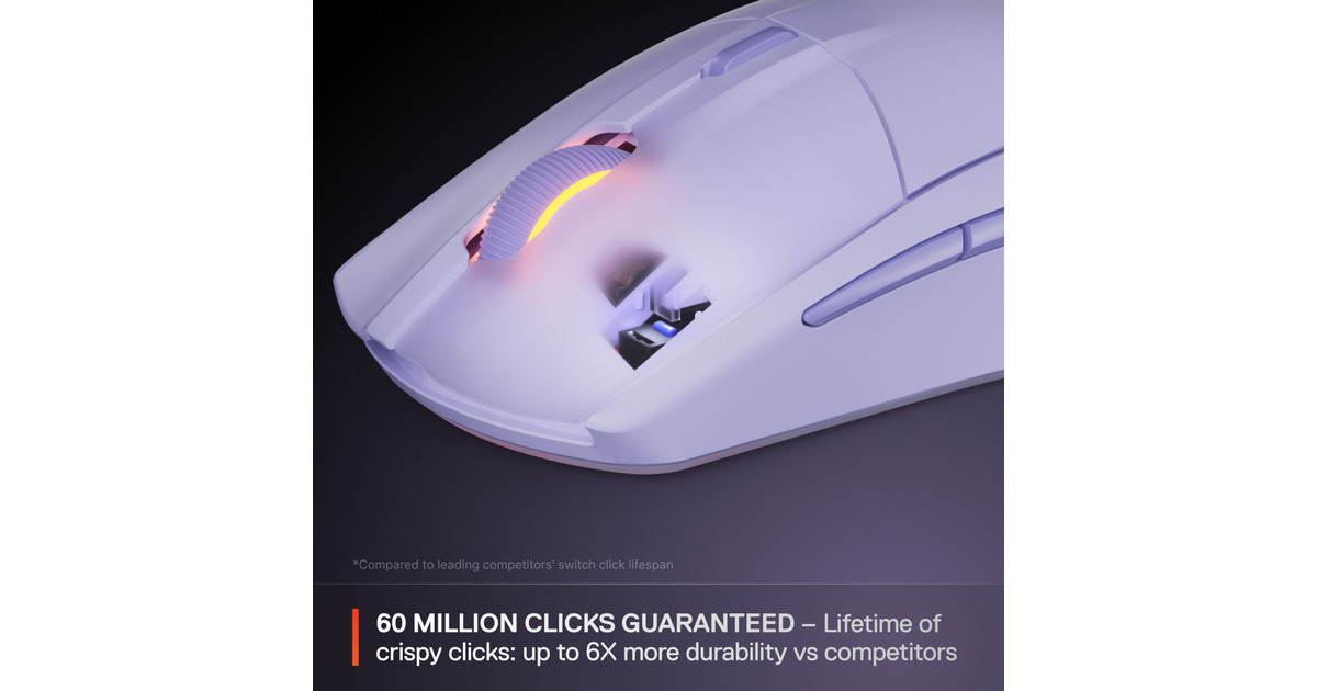 SteelSeriesRival 3 Wireless Gen 2 gaming muis  (Lavendel, 18.000 dpi, RGB, 2.4GHz / Bluetooth 5.0)