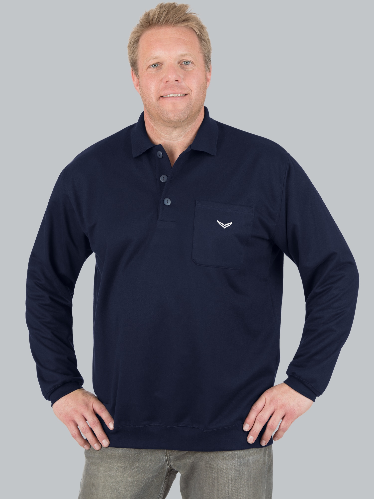 Langarm Polo aus Sweat-Qualität Navy