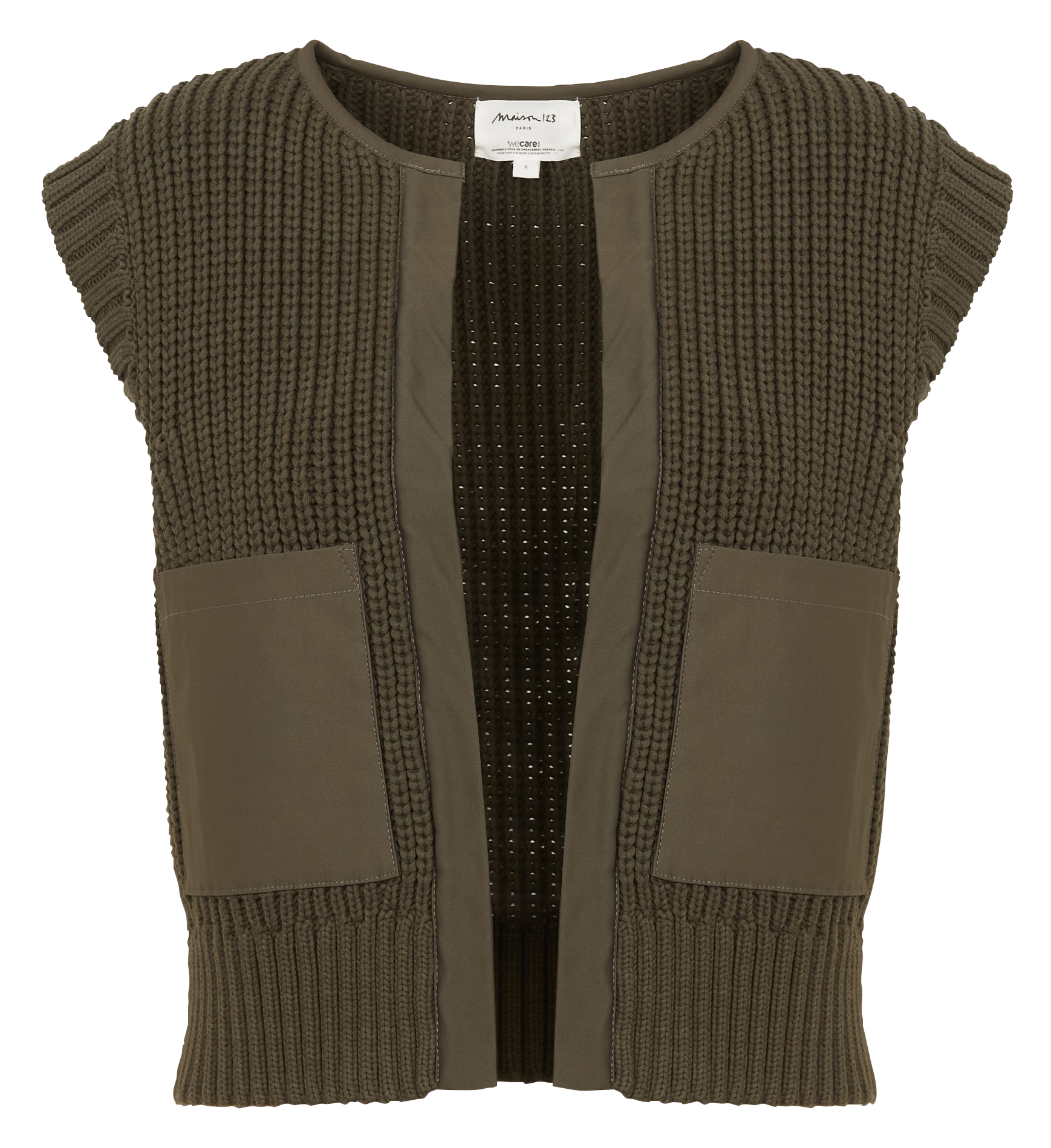 LAURENA - Gilet col rond en coton melangé | Vert
