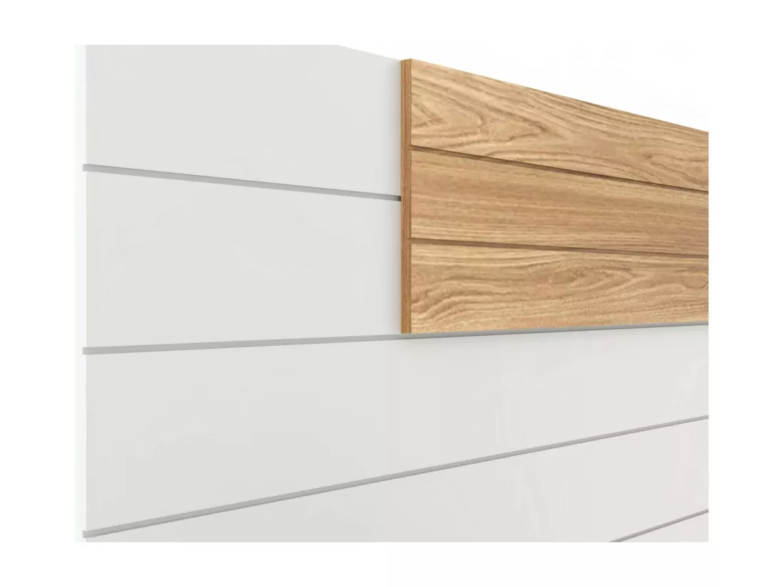 Tête de lit avec chevets 160 cm panneaux de fibres blanc et bois FREEDA