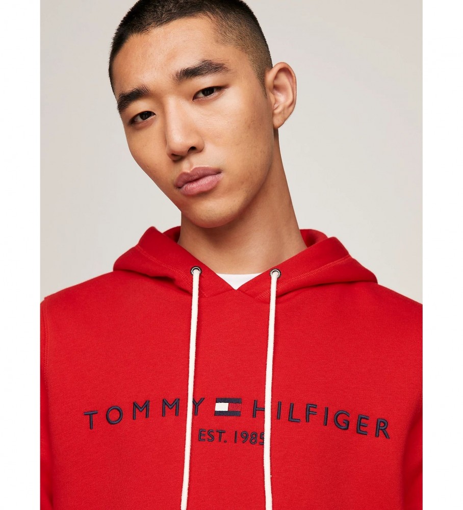 Moletom Tommy Hilfiger com cordão contrastante e logotipo vermelho.