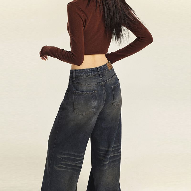 Denimot - High Rise Washed Wide Leg Jeans (diverse designs)