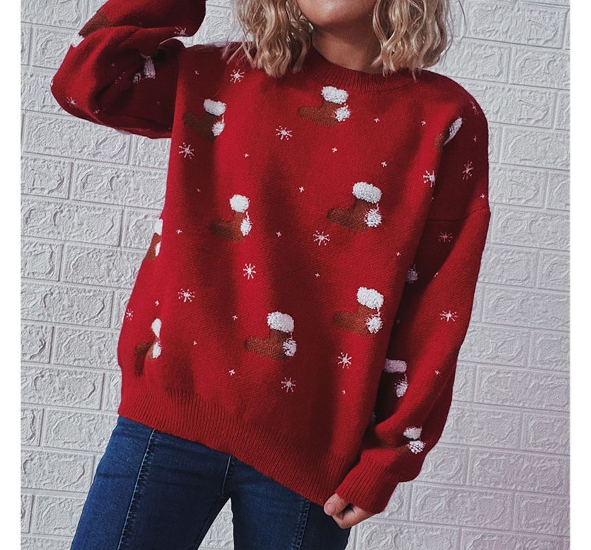 Parisocrates - Kerstsok Jacquard Trui met Ronde Hals