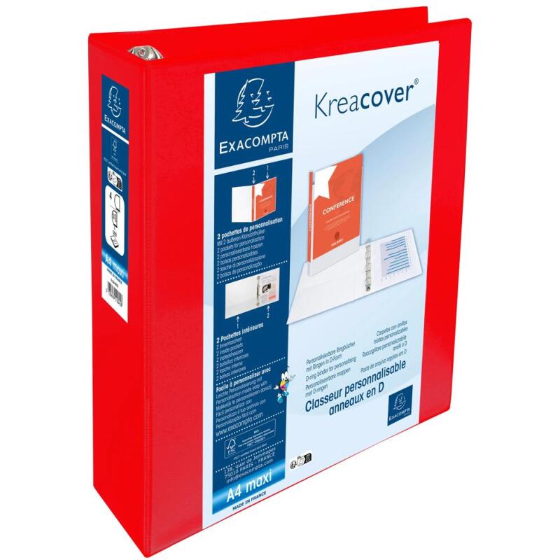 Classeur 4 anneaux plastifié Exacompta Kreacover personnalisable A4 maxi - Dos 9 cm