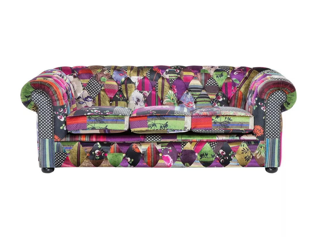 Canapé 3 places patchwork bordeaux violet CHESTERFIELD