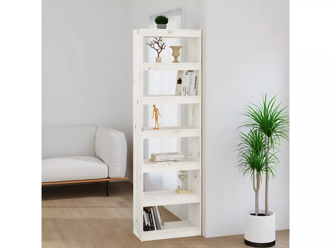 Bibliothèque/Séparateur de pièce Blanc 60x30x199,5cm Pin solide