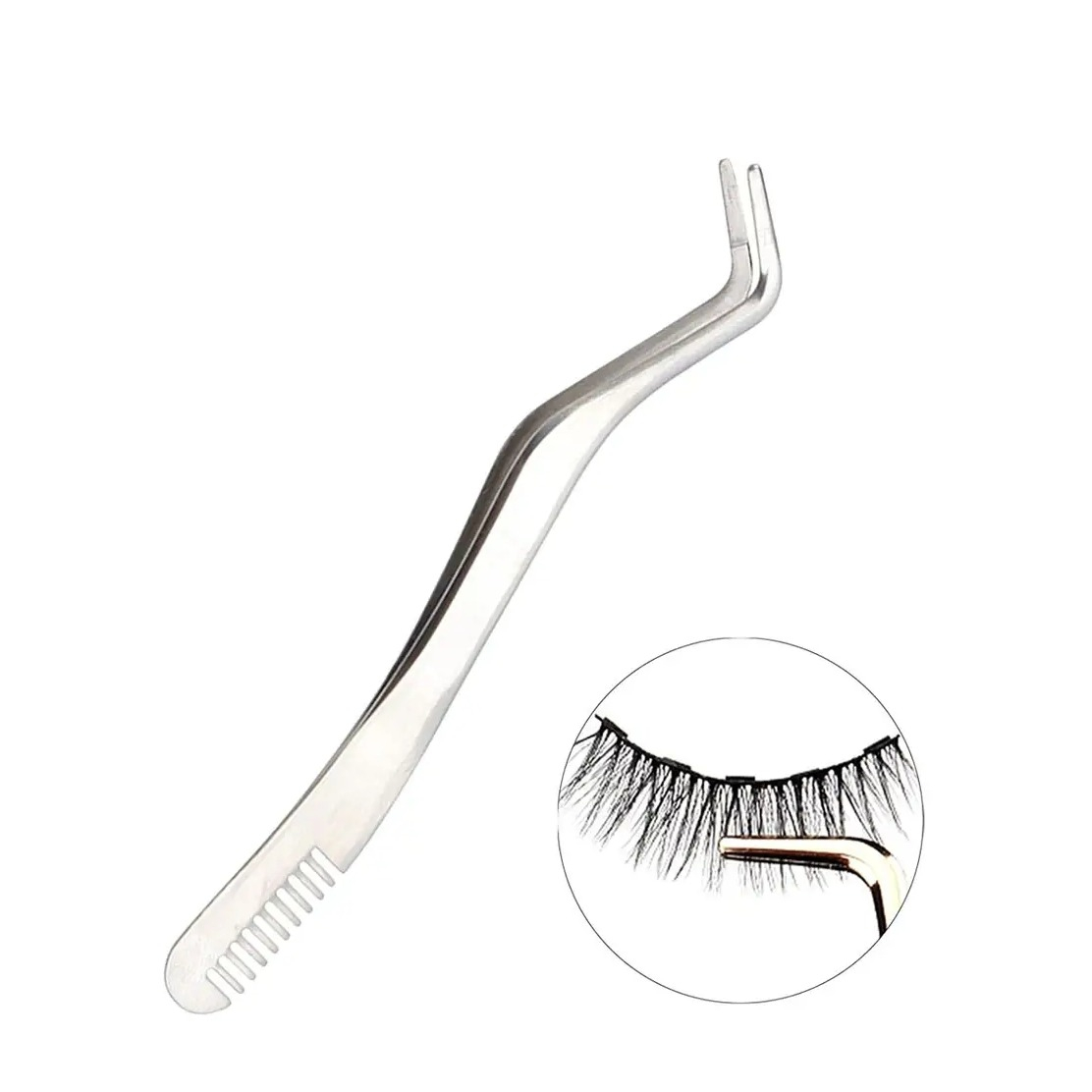 2in1 Edelstahl Wimpernkamm Eyelash Pinzette Make-Up Tool - Silber