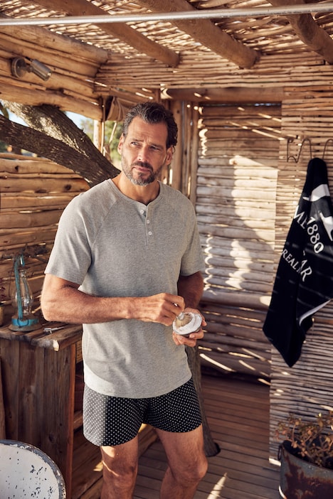 Schlaf-Henley, Halbarm, Melange-Jersey, Rundhals mit Knopfleiste, bis 8 XL