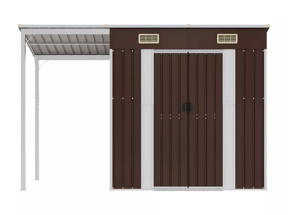 Abri de jardin avec toit prolongé marron 277x110,5x181 acier