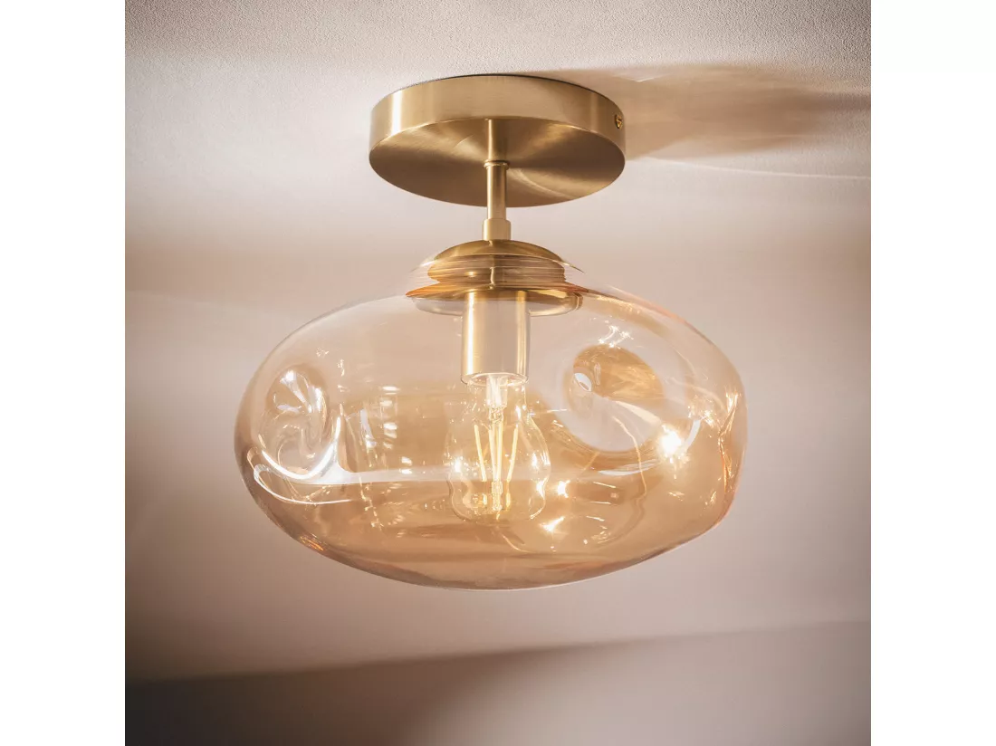 Plafonnier Métal et Verre Halych Ambre