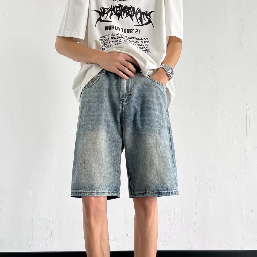 Ateso - Mid Rise Washed Denim Shorts