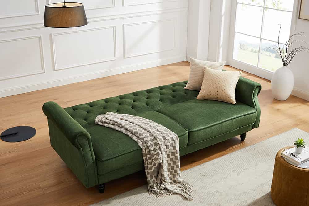 3-Sitzer Sofa MAISON BELLE AFFAIRE 220cm moosgrün Vogue Velours Samt Schlaffunktion