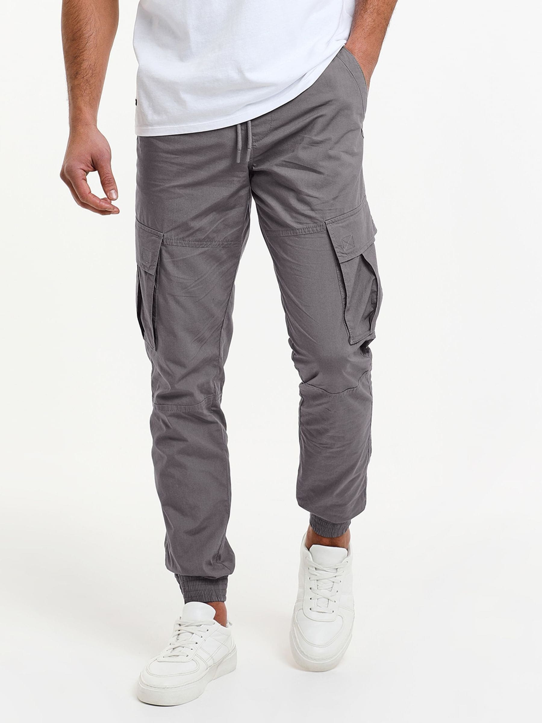 Grijs - Threadbare slim-fit cargobroek met boorden en 100% katoen