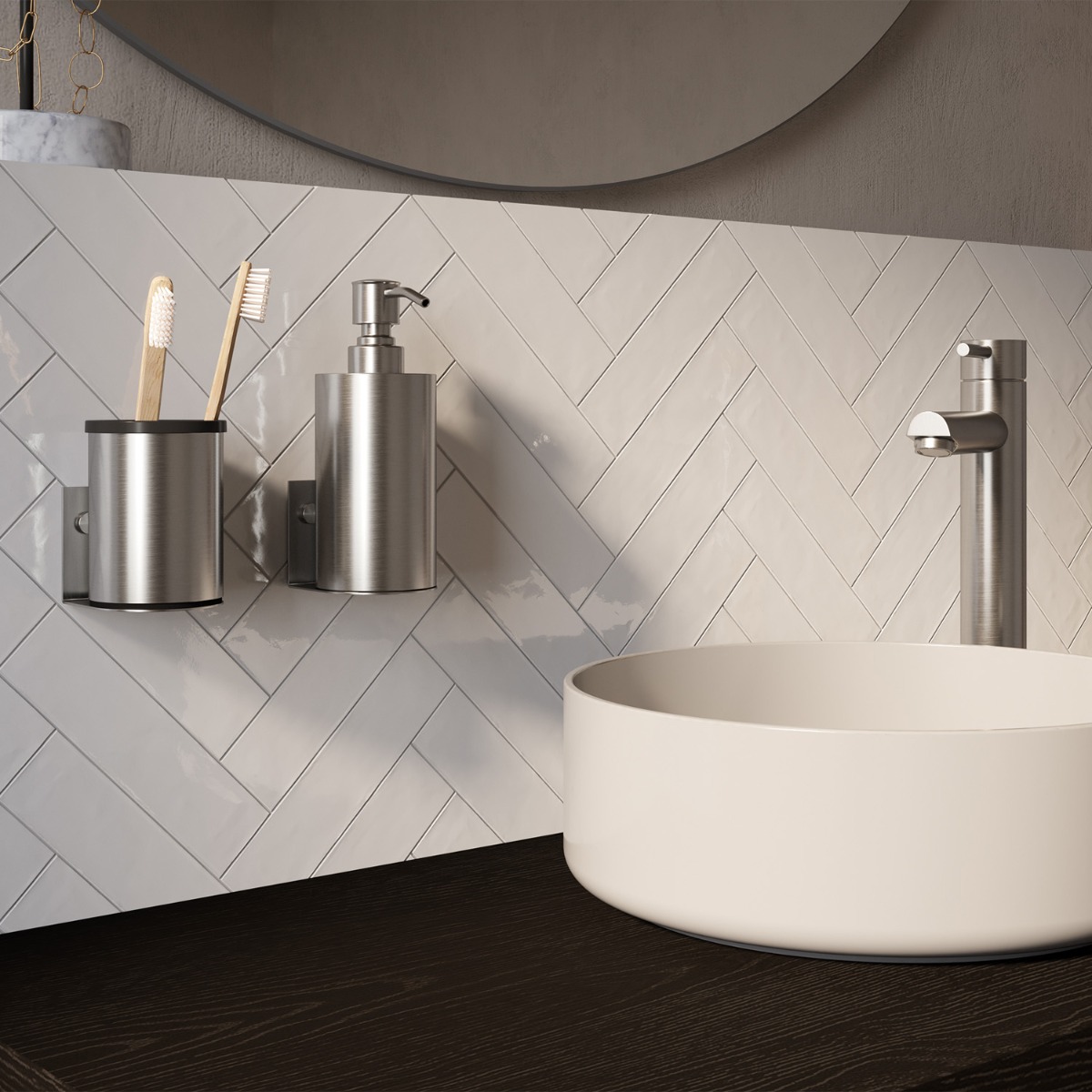 Brauer Brushed Edition zeepdispenser en beker RVS geborsteld