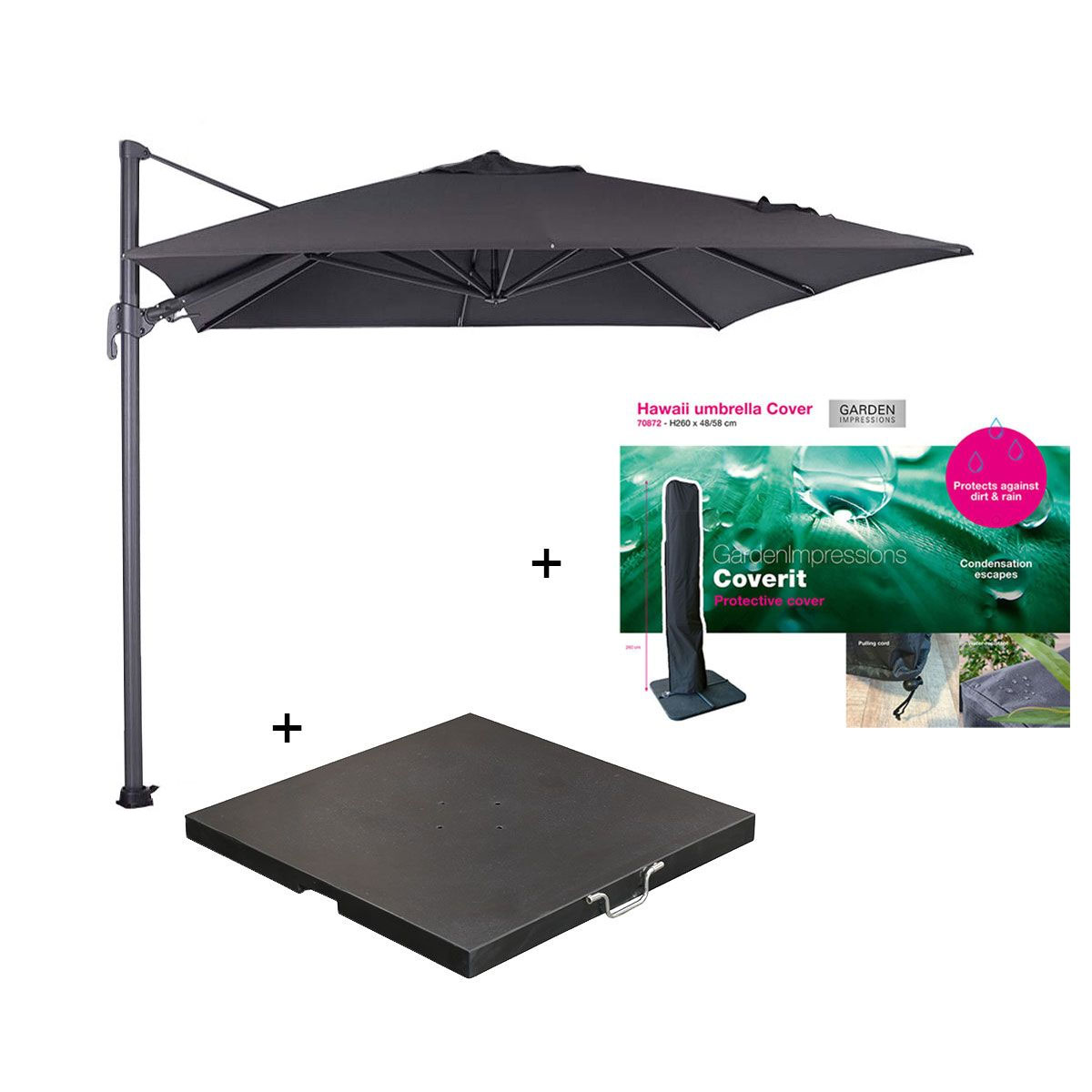 Garden Impressions Hawaii S vierkante zweefparasolset - Black