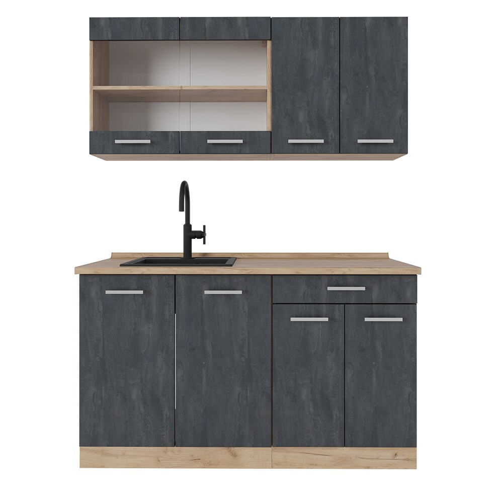 Vicco Singleküche R-Line 140 cm Schwarz Beton Eiche ohne Arbeitsplatte
