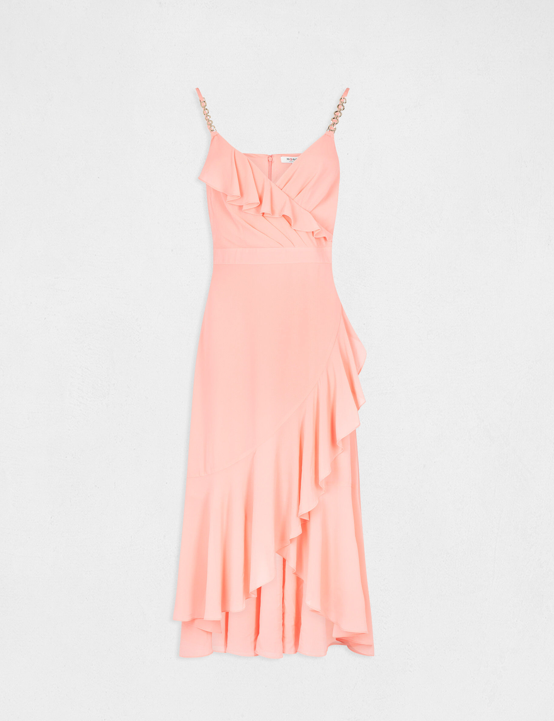 Robe longue évasée à volants rose pale femme - rose_pale